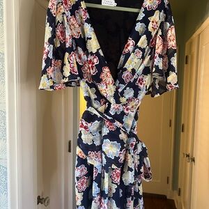 Tanya Taylor Navy Floral Midi Dress